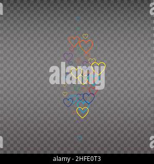 Live like, flying color hearts for stream. Live video and flying likes. Social media elements falling. Stock Vector