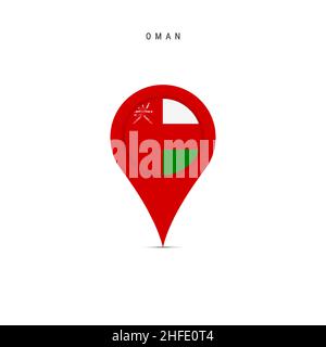 Teardrop map marker with flag of Oman. Omani flag inserted in the location map pin. Flat vector illustration isolated on white background. Stock Vector