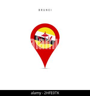 Teardrop map marker with flag of Brunei. Bruneian flag inserted in the location map pin. Flat vector illustration isolated on white background. Stock Vector