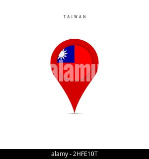 Teardrop map marker with flag of Taiwan. Taiwanese flag inserted in the location map pin. Flat vector illustration isolated on white background. Stock Vector