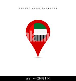 Teardrop map marker with flag of United Arab Emirates. UAE flag inserted in the location map pin. Flat vector illustration isolated on white backgroun Stock Vector
