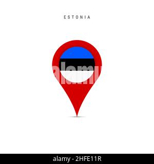 Teardrop map marker with flag of Estonia. Estonian flag inserted in the location map pin. Flat vector illustration isolated on white background. Stock Vector