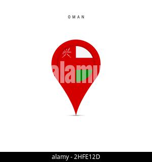 Teardrop map marker with flag of Oman. Omani flag inserted in the location map pin. Flat vector illustration isolated on white background. Stock Vector