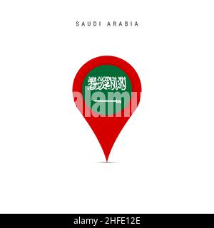 Teardrop map marker with flag of Saudi Arabia. Saudi Arabian flag inserted in the location map pin. Flat vector illustration isolated on white backgro Stock Vector