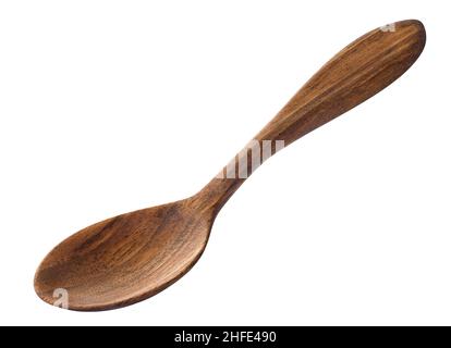 brown empty wooden spoon isolated on white Stock Photo