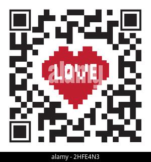 Decorative QR code with a heart, color vector illustration on a white background. Stock Vector