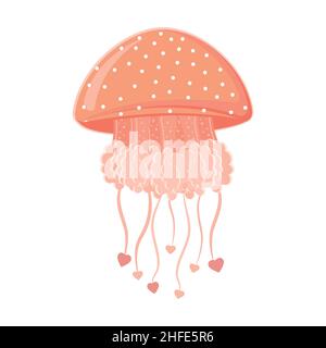 Isolated colored sea jellyfish in flat style on a white background, vector illustration. Stock Vector