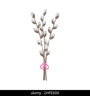 Bouquet of flowering willow branches, isolated vector illustration in flat style, design, decoration Stock Vector