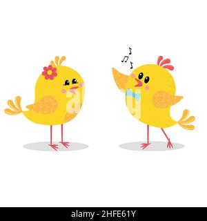love chicks isolated on white background, color vector illustration in flat style, icon, design, decoration Stock Vector