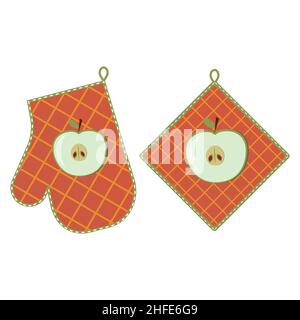 Oven mitt and oven mitt, color isolated vector illustration in the flat style. Stock Vector