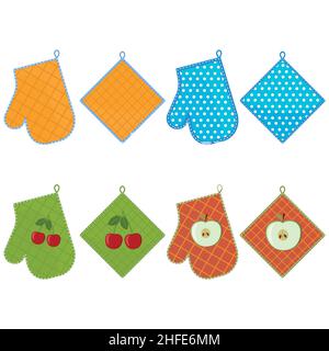 Oven mitts set, color vector illustration. Stock Vector