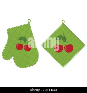 Oven mitt and oven mitt, color isolated vector illustration in the flat style. Stock Vector