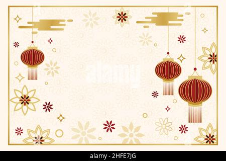 Chinese new year Horizontal banner background elements. Chinese new year celebration festive vector background with clouds, lantern, flowers elements Stock Vector