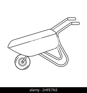 Wheelbarrow black outline, doodle style, vector isolated illustration. Stock Vector