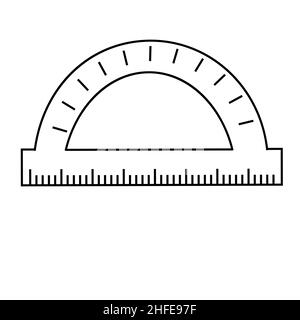 protractor ruler for measuring angles, black outline isolated vector in flat style Stock Vector