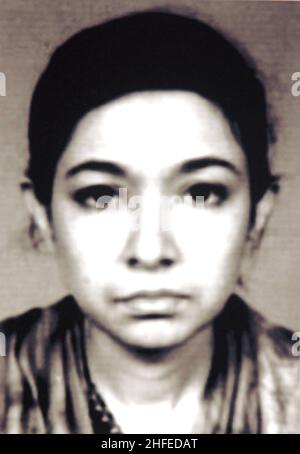 The United States Federal Bureau of Investigation (FBI) is seeking information on the activities of Aafia Siddiqui. This photo was released in Washington, DC on May 26, 2004. She is being sought in connection with possible terrorist threats against the United States. In 2008 on suspicion of plotting attacks in New York and in 2010, she was convicted of attempting to kill American military personnel in Afghanistan. Siddiqui is incarcerated at the Federal Medical Center-Carswell prison in Fort Worth, Texas where she is serving an 86-year prison sentence. It has been reported that that the hostag Stock Photo
