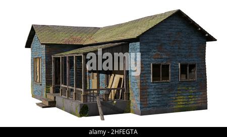 Old abandoned house isolated on white, 3d render Stock Photo - Alamy