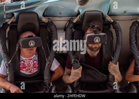 The Worlds First VR  Virtual Reality Rollercoaster, Formally   AIR At Alton Towers Now Known as  Galactica Stock Photo