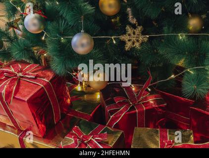 Wrapped Christmas Gifts Under Christmas Tree Stock Photo
