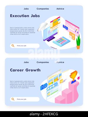 Job career and business leadership. Isometric business concept. Vector web site design template. Landing page website illustration. Stock Vector