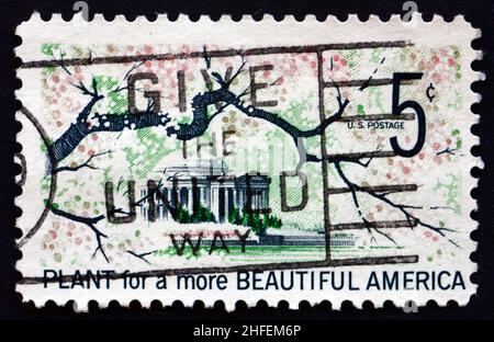 UNITED STATES OF AMERICA - CIRCA 1966: a stamp printed in the USA shows Jefferson Memorial, Tidal Basin and Cherry Blossoms, circa 1966 Stock Photo