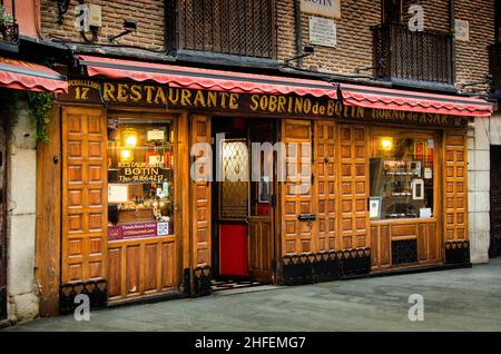 Sobrino de Botin in Madrid, Spain. The restaurant holds the Guinness World Record as the oldest restaurant in the world.Established 1725 Stock Photo