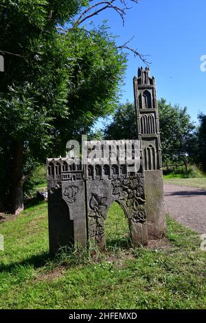 Carved artwork depicting Boston Stump in Witham Way Country Park, Boston, Lincolnshire, UK Stock Photo