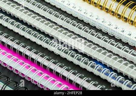 Various paper products with spiral binding close up Stock Photo