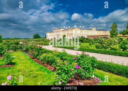 Rundale palace in Latvia. The palace is located near the city Bauska. It is made in baroque style and is a famous tourist attraction Stock Photo