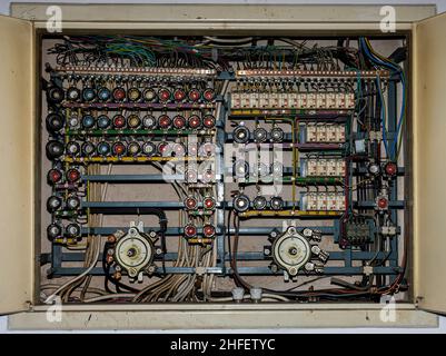 old rusted house fuse box for large buildings in need of renovation Stock Photo