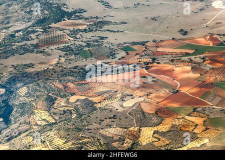 aerial of countryside and fields around madrid Stock Photo