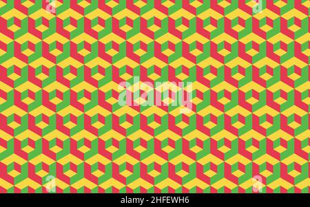 Geometric abstract background 3d cube red yellow green color in vector. Stock Vector