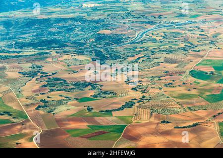 aerial of countryside and fields around madrid Stock Photo