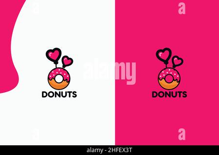 Modern Donuts Romantic and weeding couple dinner logotype design and vector illustration Stock Vector