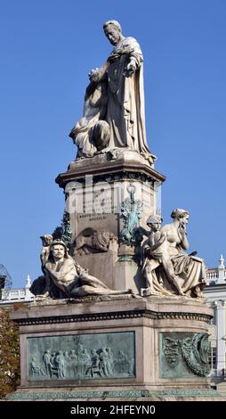 The statue of the Italian politician Camillo Benso Count of Cavour in the Carlo Emanuele II Square, also named  Piazza Carlina, Italy,, Stock Photo