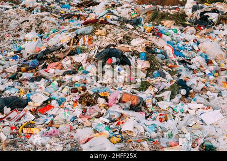 Junkyard Of Domestic Garbage In Landfill Stock Photo