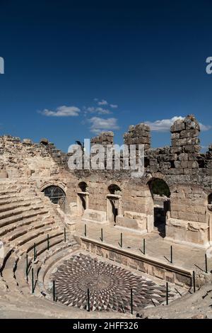 Golhisar, Burdur, Turkey - September 15 2019: Medusa mosaic in Kibyra odeon, Turkey Stock Photo