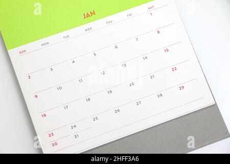 January 2022 Calendar on a Desk Stock Photo