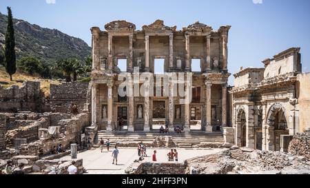 Selcuk, Izmir, Turkey - August 12 2012:   Ephesus, Library of Celsus (UNESCO World Heritage List, 2015) Stock Photo