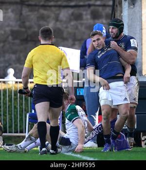 Caelan Doris Of Leinster Celebrates His Scoring With Team Mates During ...