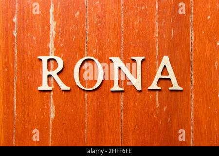 Alphabet letter in word RONA (Abbreviation of Return on net assets) on old red color wood plate background Stock Photo