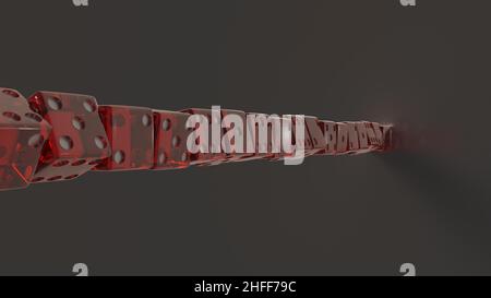 huge pile of stacked red cgi dices on grey background Stock Photo