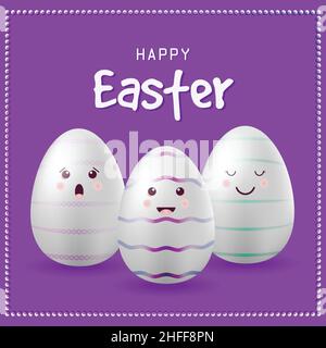 Happy Easter greeting card with decorative eggs Easter posters or flyers set Stock Vector