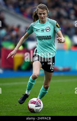 LEICESTER, UK. JAN 16TH Ellie Brazil of Brighton & Hove Albion pictured with the ball during the Barclays FA Women's Super League match between Leicester City and Brighton and Hove Albion at the King Power Stadium, Leicester on Sunday 16th January 2022. (Credit: Kieran Riley | MI News) Credit: MI News & Sport /Alamy Live News Stock Photo