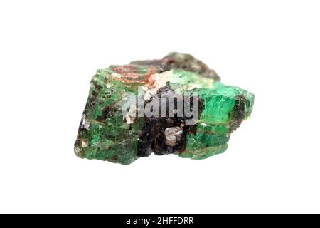 Natural rough emerald (green beryl) gemstone on white background Stock Photo