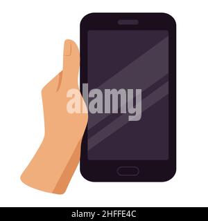 hand holding mobile phone with empty screen vector illustration Stock Vector