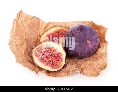 Fresh figs. Fruit with half and quarter isolated on white background. With clipping path. Stock Photo