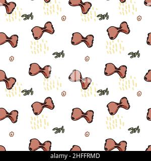 Seamless element pattern on white background. Farfalle macaroni in doodle style, vector illustration. Stock Vector