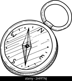 Cartoon camping compass rose in flat style isolated on white background ...