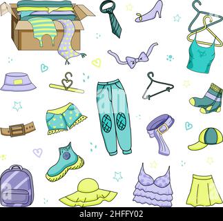 Hand drawn clothing doodle set isolated on white background Stock Vector